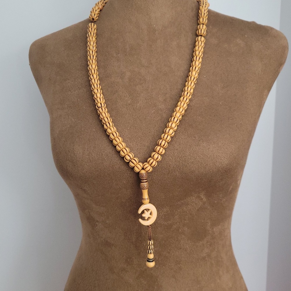 Vintage 99 Prayer Beads Tasbih Misbaha Crescent Moon Star Necklace 28" Spiritual